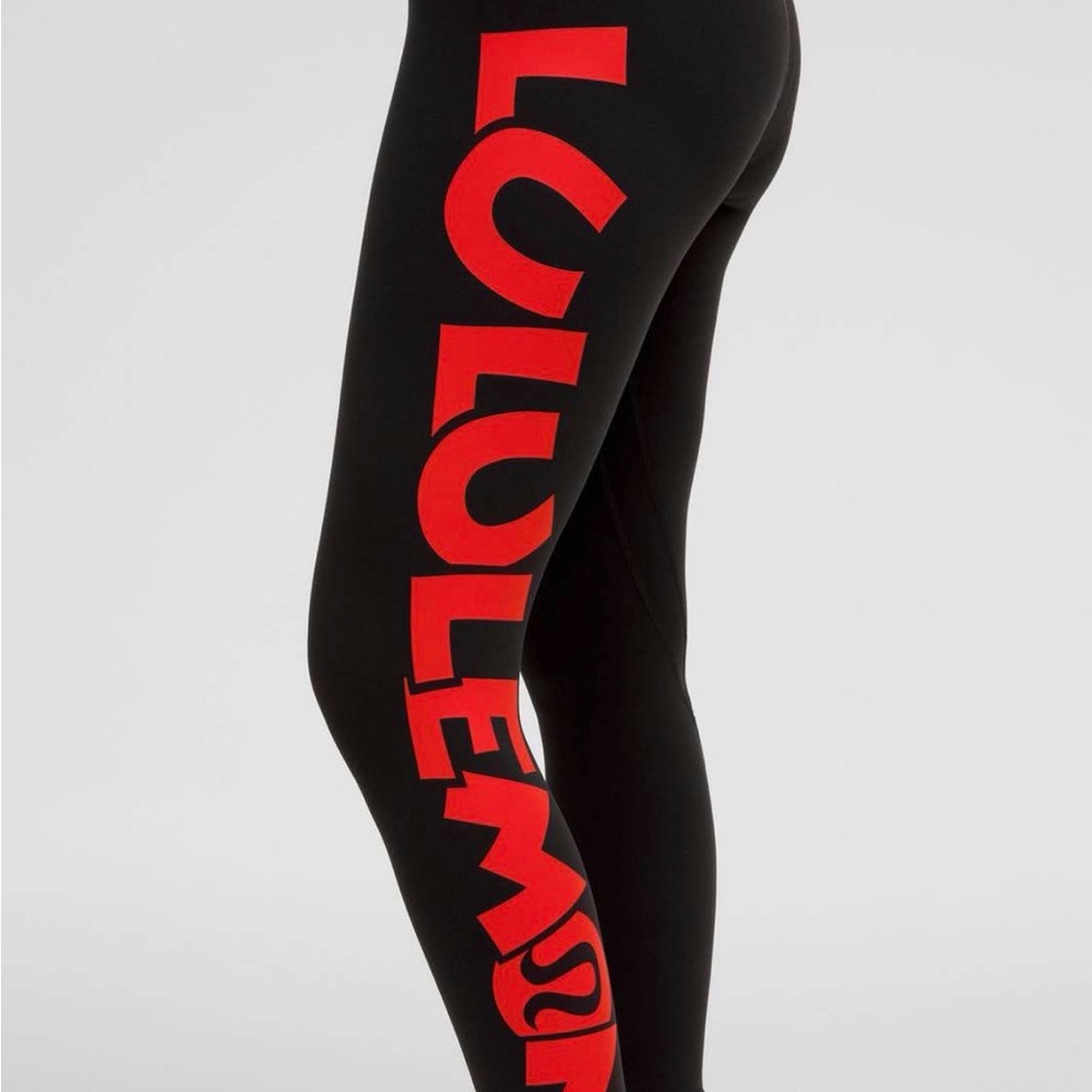 Disney Lululemon athletica Black Leggings with Red Side Logo NWT